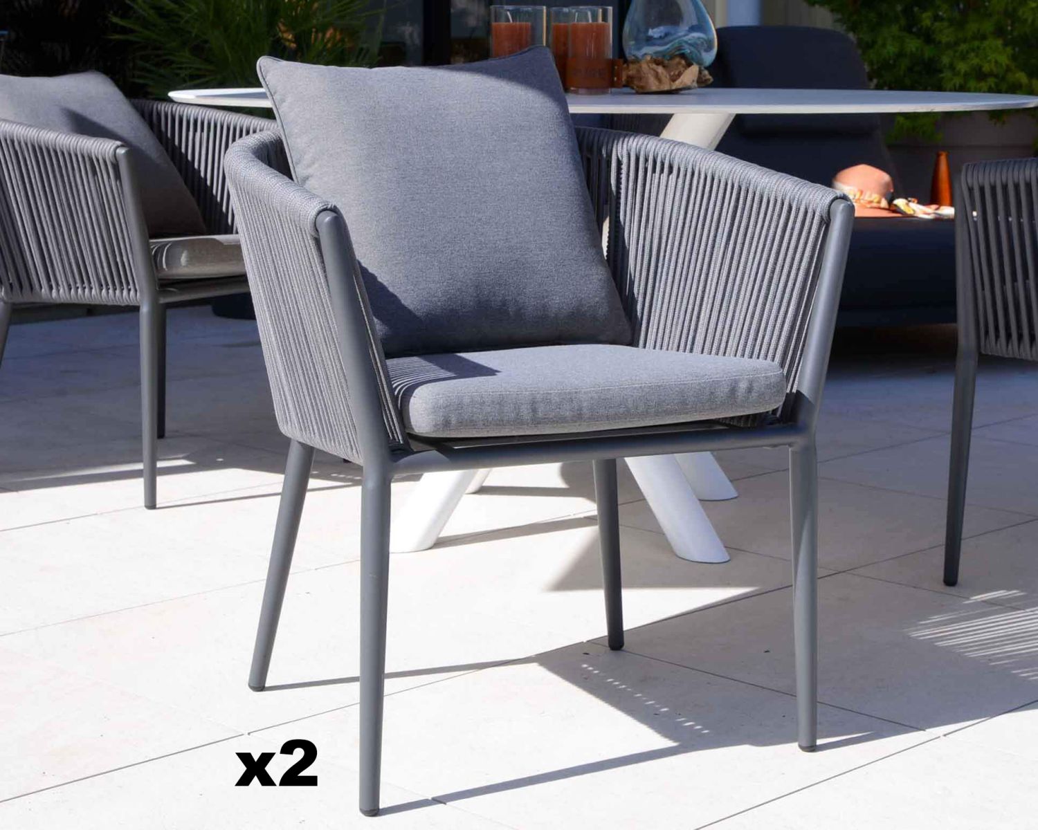 Lot de 2 chaises de jardin contemporaines ultra confort "Cheverny"