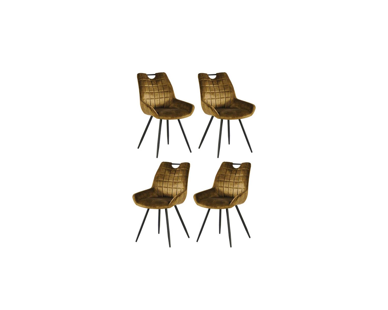 Lot de 4 chaises scandinaves tissu kaki pieds noirs en métal "Dina"
