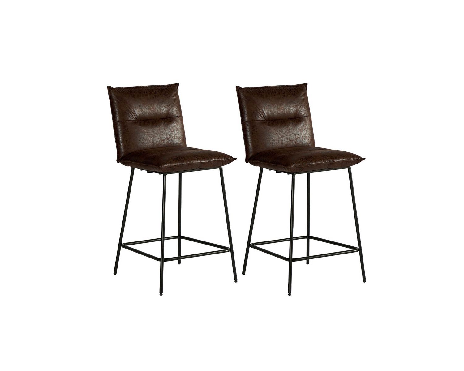 Lot de 2 chaises hautes industrielles métal noir tissu brun Casita