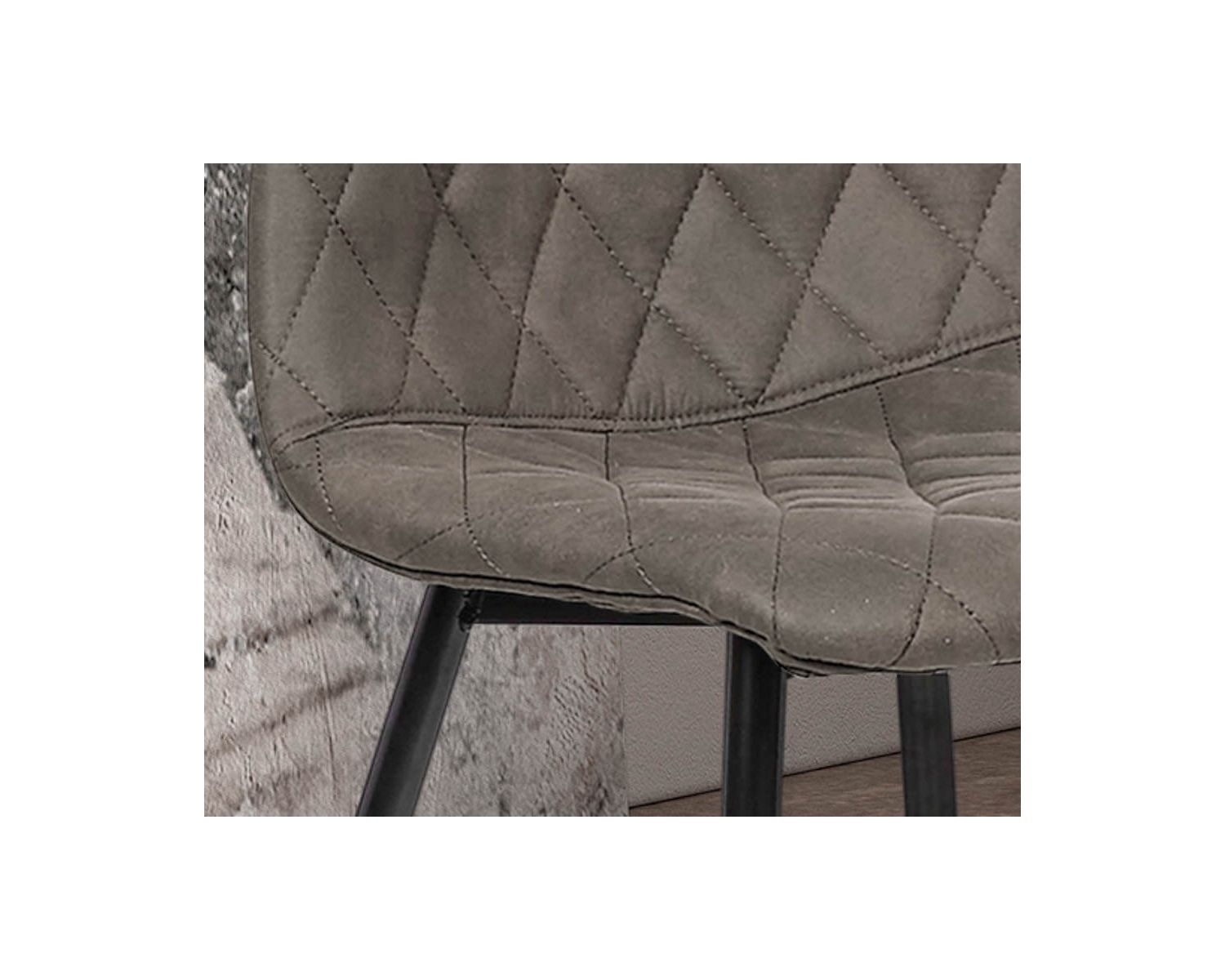 Lot de 2 chaises matelassées microfibre grise, pieds métal noir "Miro"