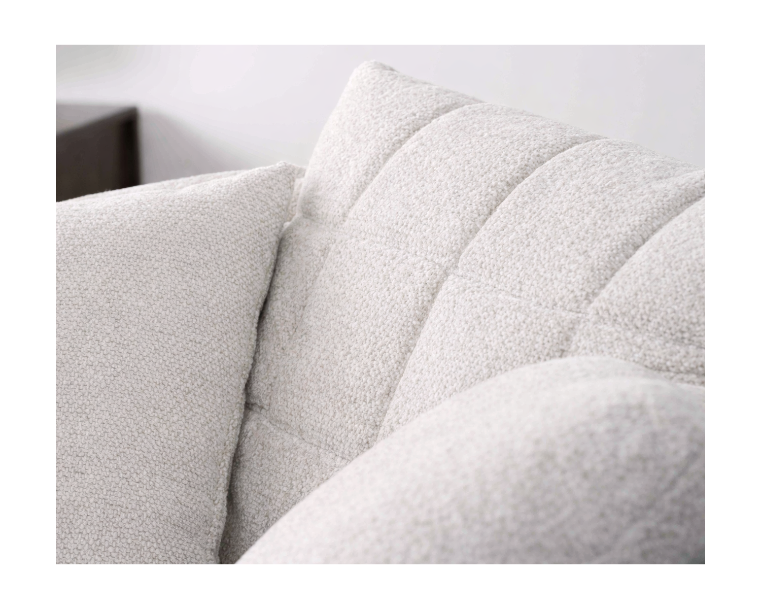 Chauffeuse ronde 120 cm en tissu blanc chiné et coussins velours côtelé "Sweet Culture"