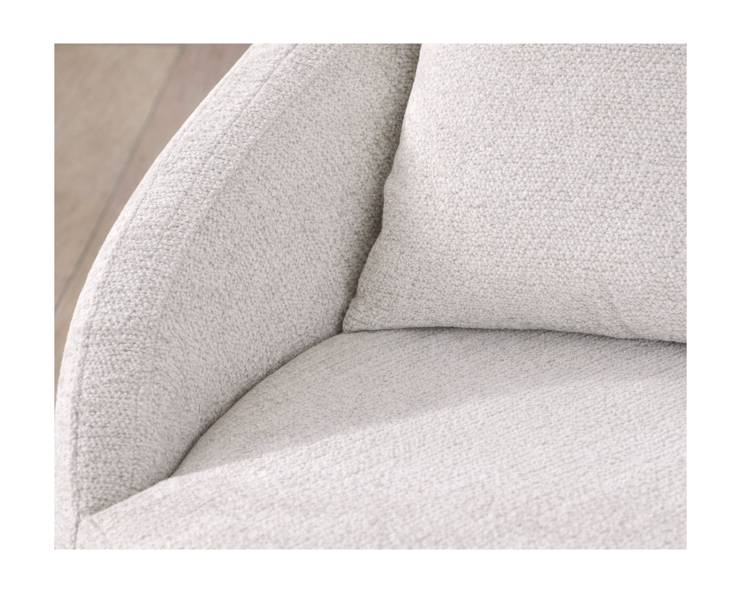 Chauffeuse ronde 120 cm en tissu blanc chiné et coussins velours côtelé "Sweet Culture"