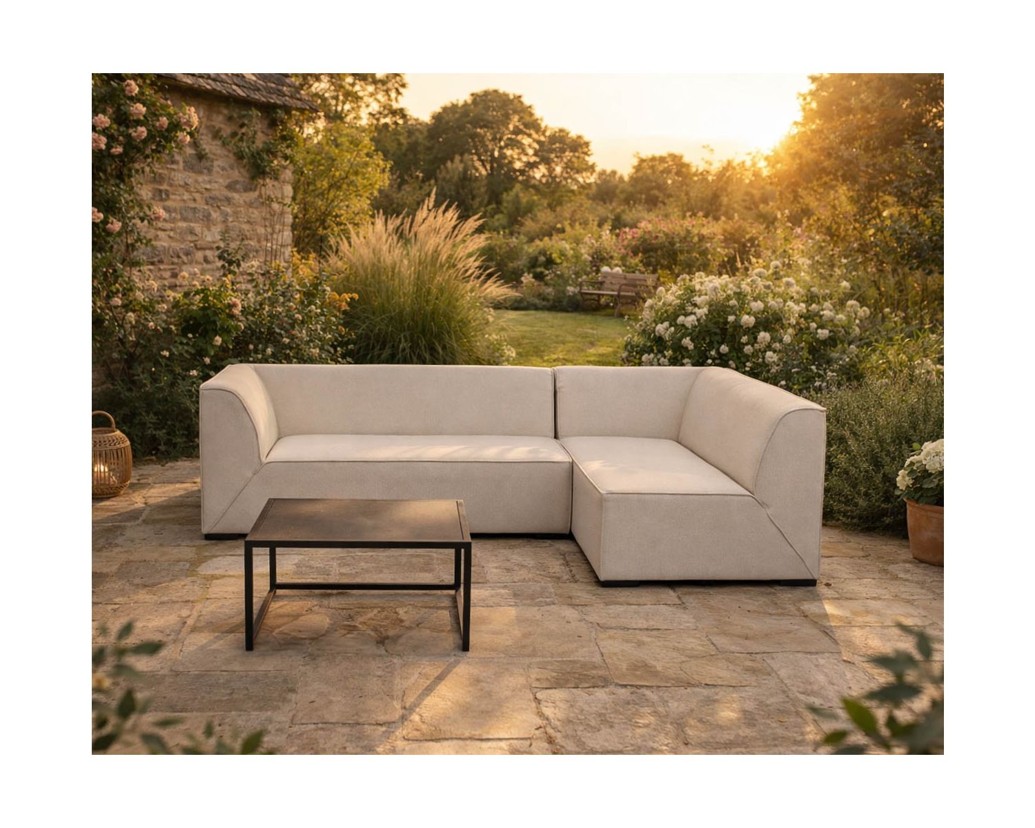 Canapé outdoor en 2 modules "Sunset Bay" tissu spécial extérieur crème