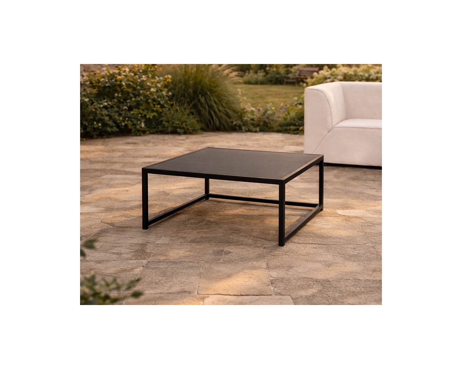 Table basse carrée spécial extérieur avec plateau céramique "Sunset Bay"