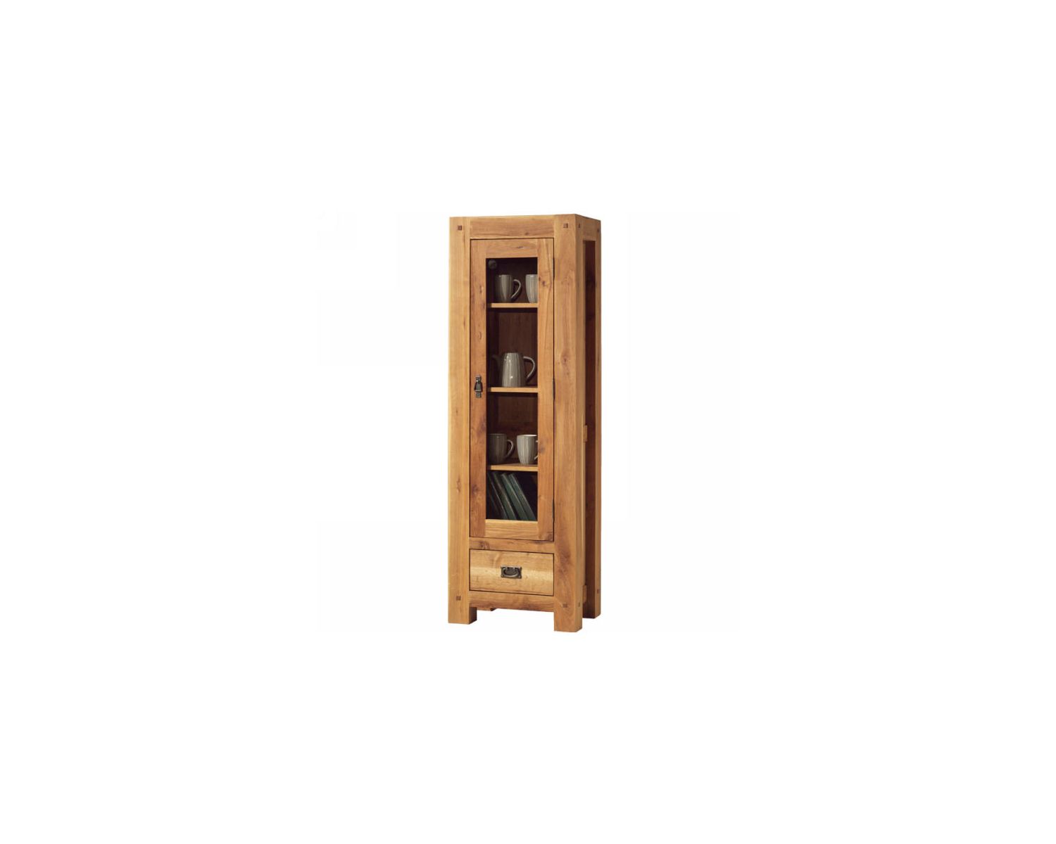 Vitrine en chêne massif huilé 1 porte 1 tiroir "Lodge Casita" 180 cm