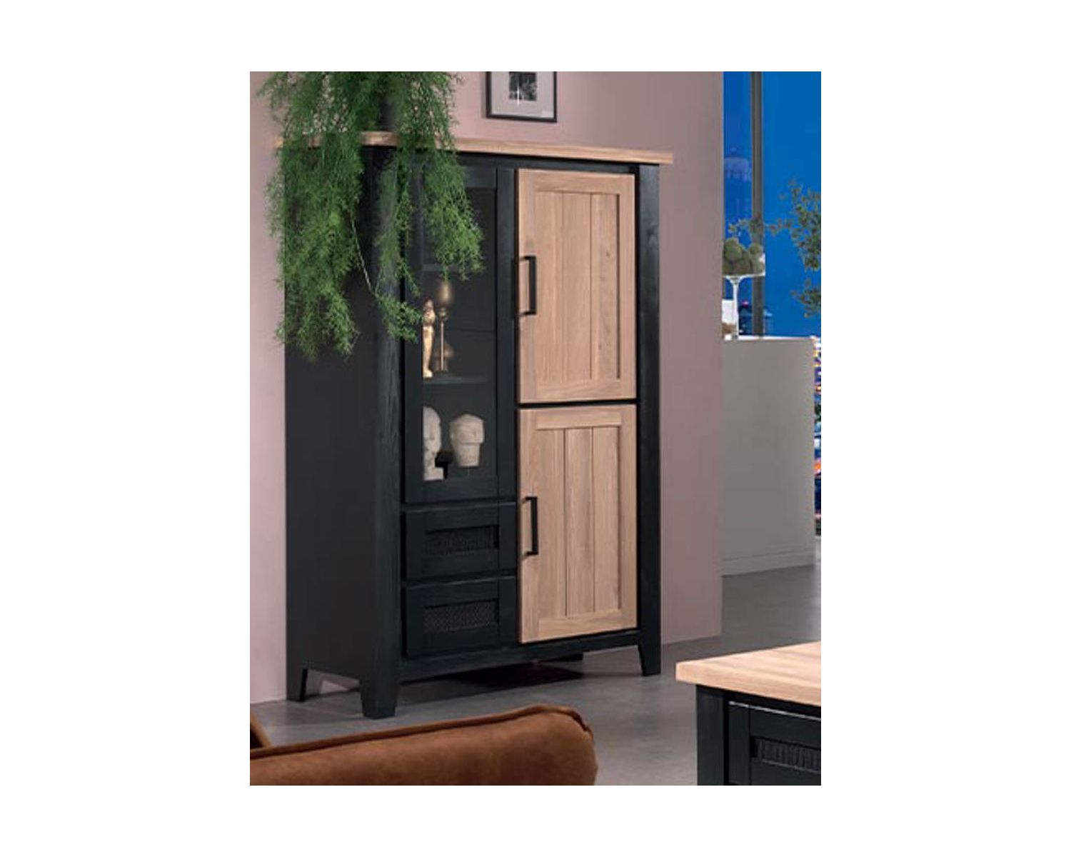 Buffet haut noir et naturel style loft bois et métal « Ashland »