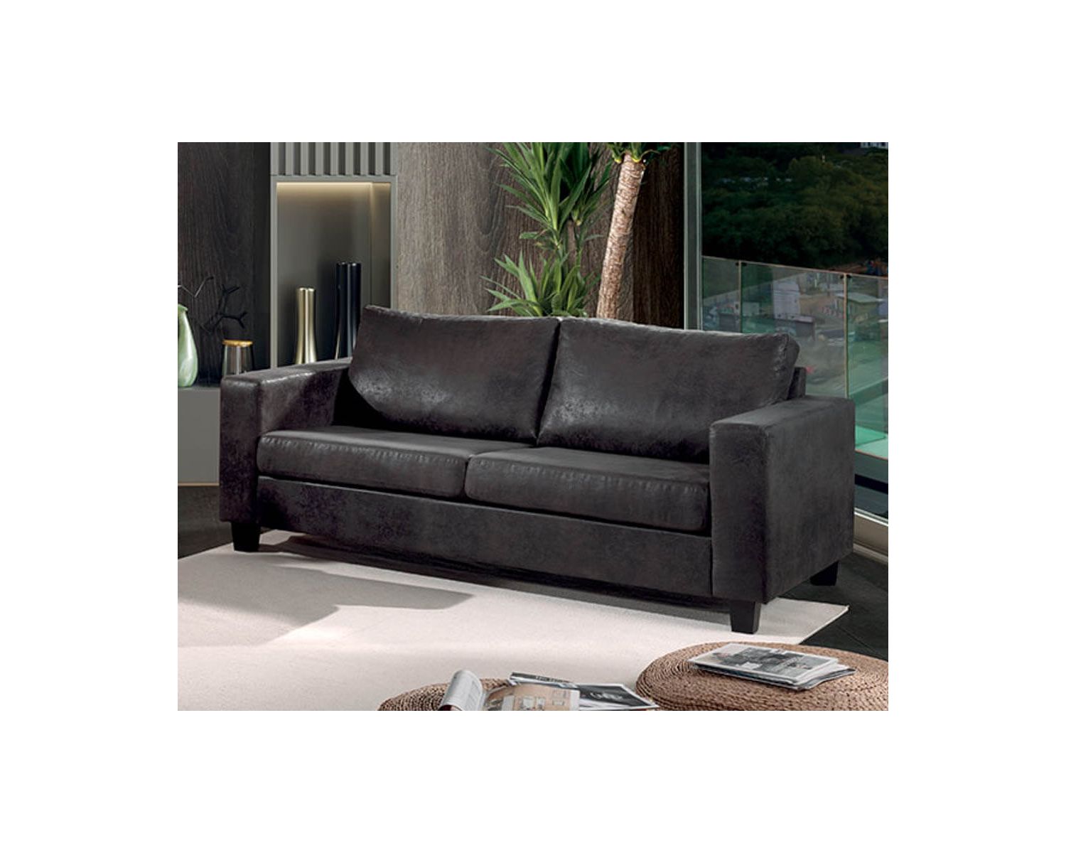 Canapé droit 3 places "Thomson" tissu microfibre gris foncé