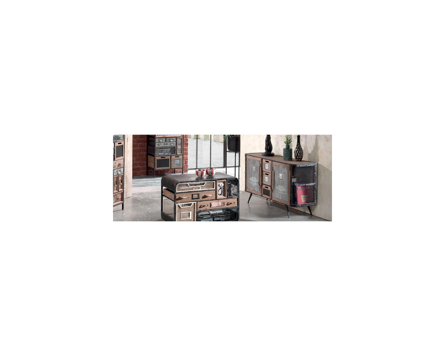 Commode déco bois métal 7 tiroirs "Mélimélo indus"