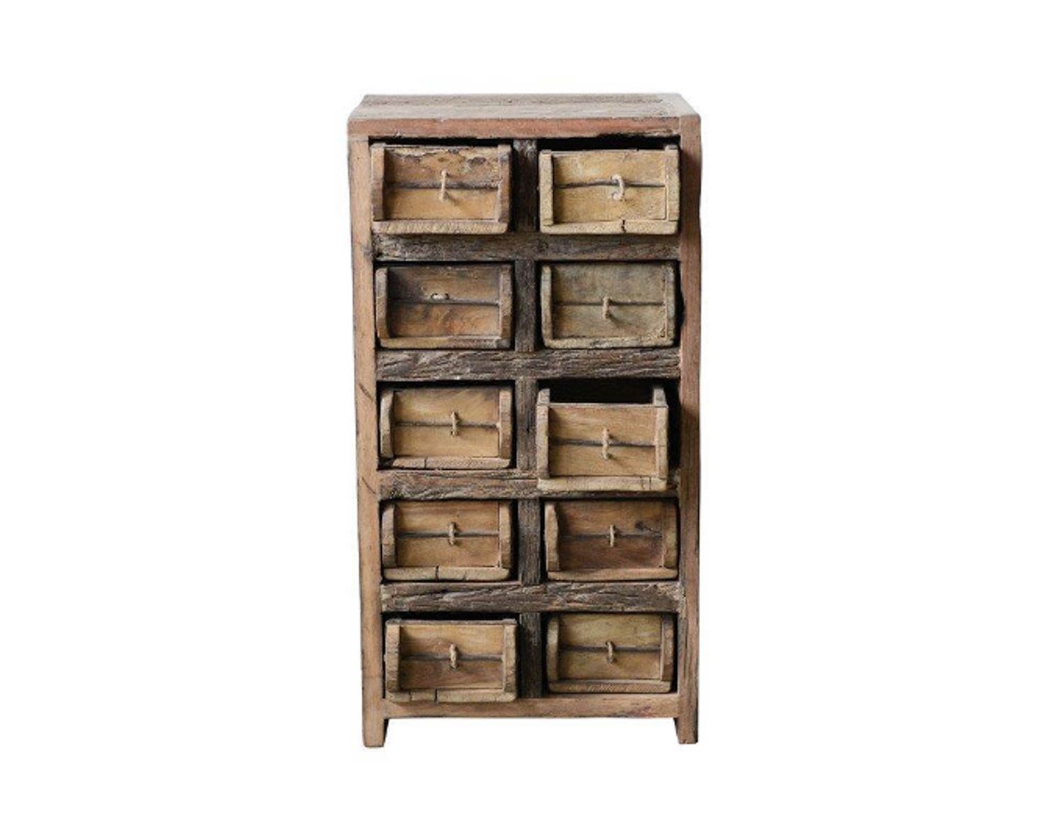 Petit meuble de rangement en bois recyclé 10 tiroirs "Népalaise"