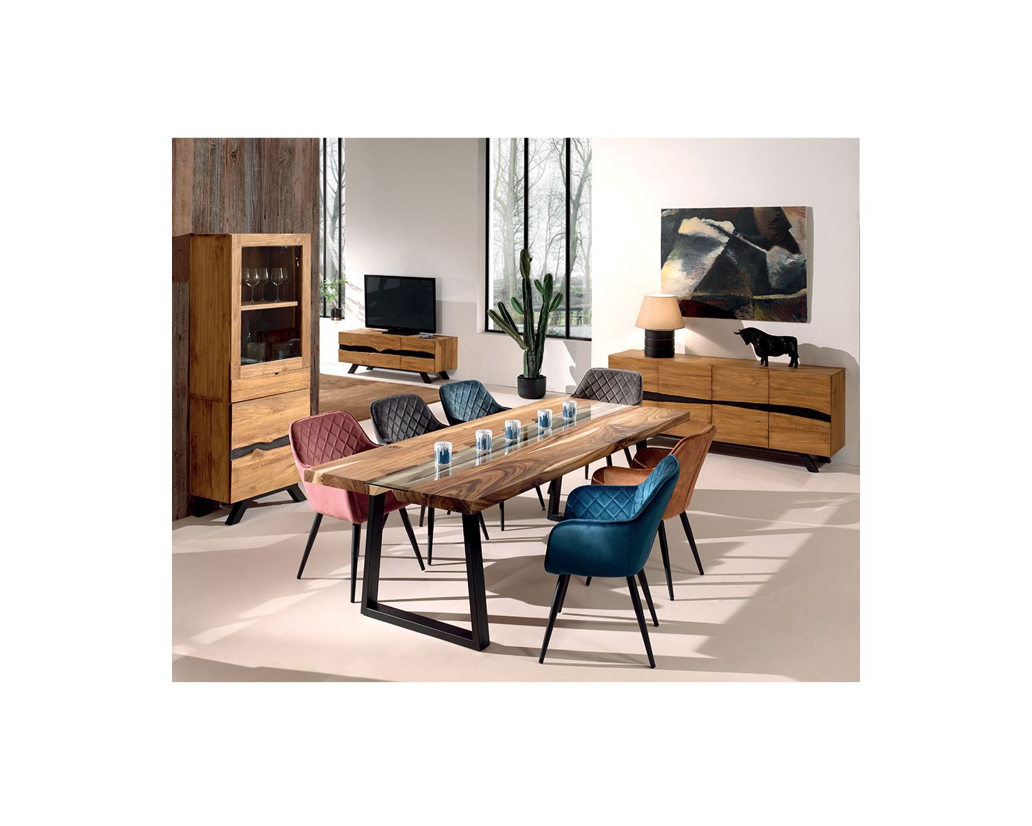 Meuble télé 160 cm en teck recyclé "Copley" esprit nature brute