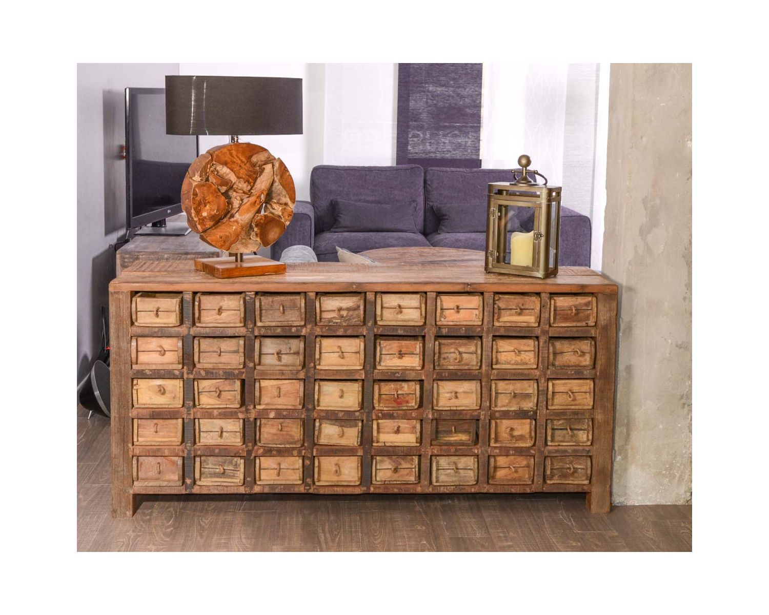 Commode d'apothicaire en bois recyclé 150 cm collection "Népalaise"