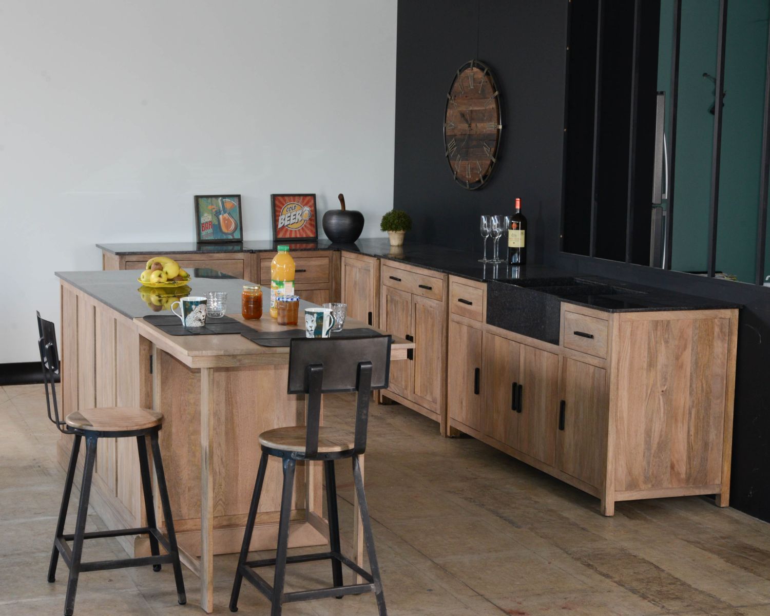 Meuble évier bois massif 2 portes "Grand Chef" sans bac
