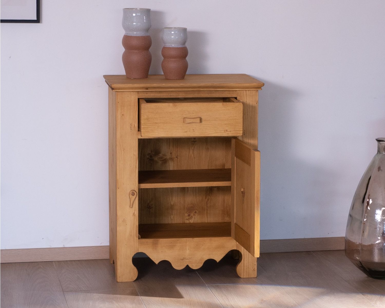 Confiturier 1 porte,1 tiroir pin massif  "P'tit Cœur"