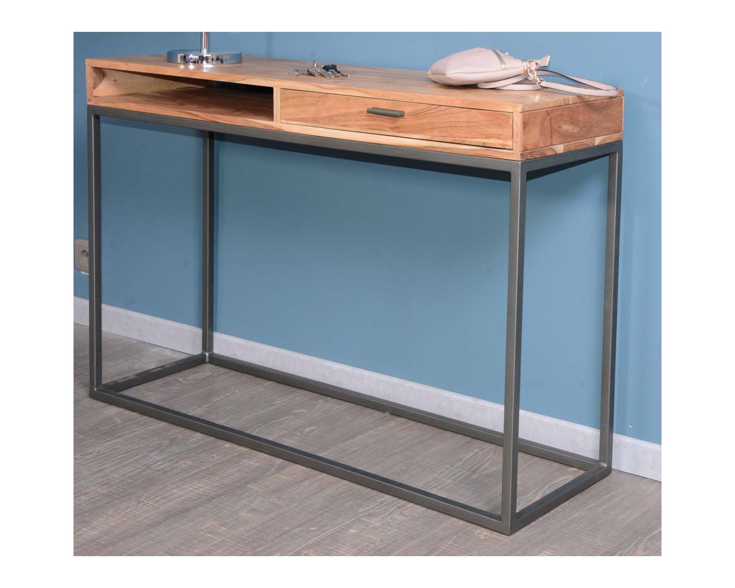 Console avec rangement métal et bois "Zen"