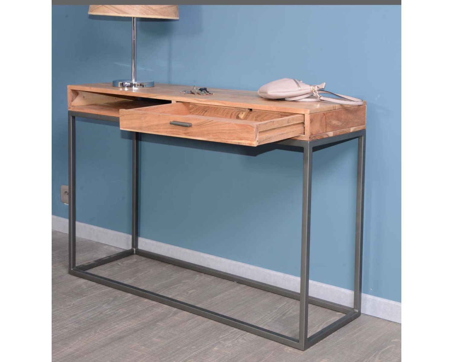Console avec rangement métal et bois "Zen"