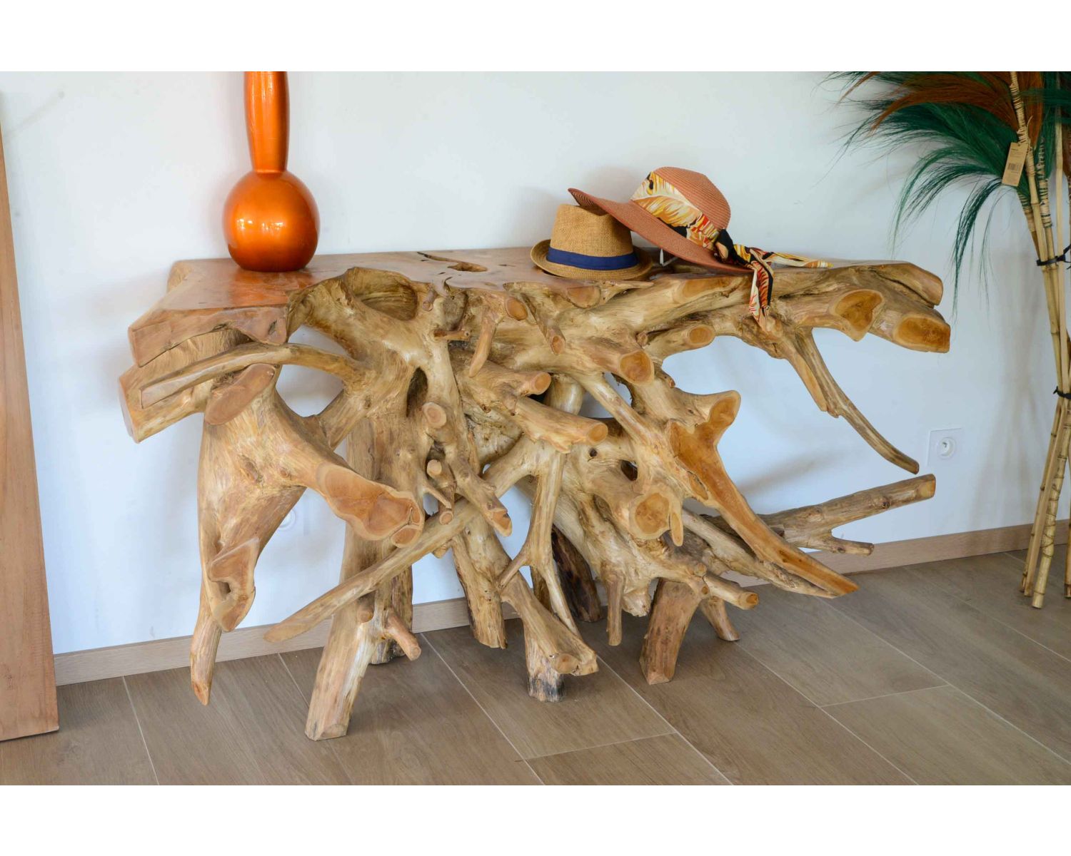 Console naturelle en racine de teck massif 150cm "Under the sun"