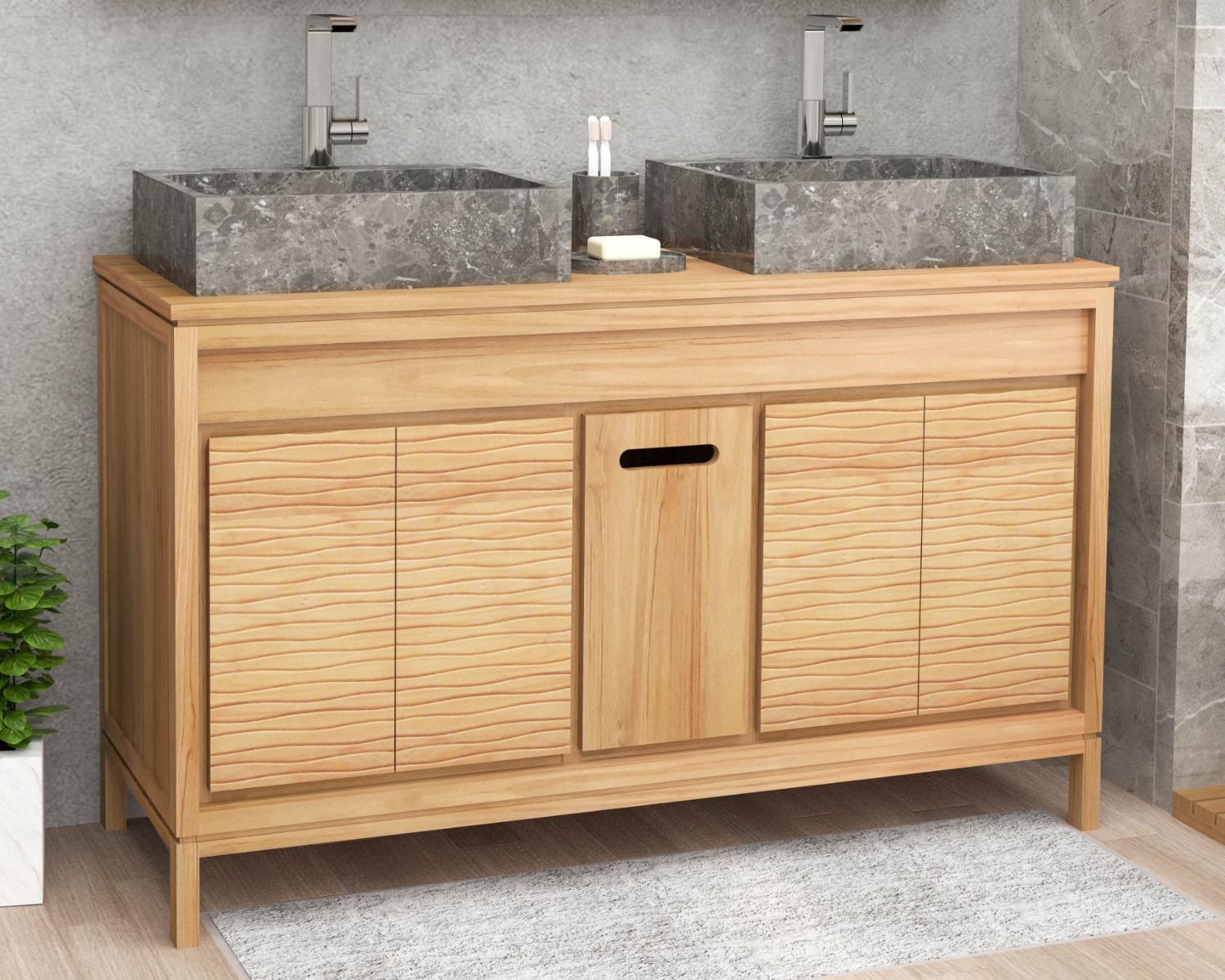 Vasque rectangulaire et design en marbre poli gris "Stone"