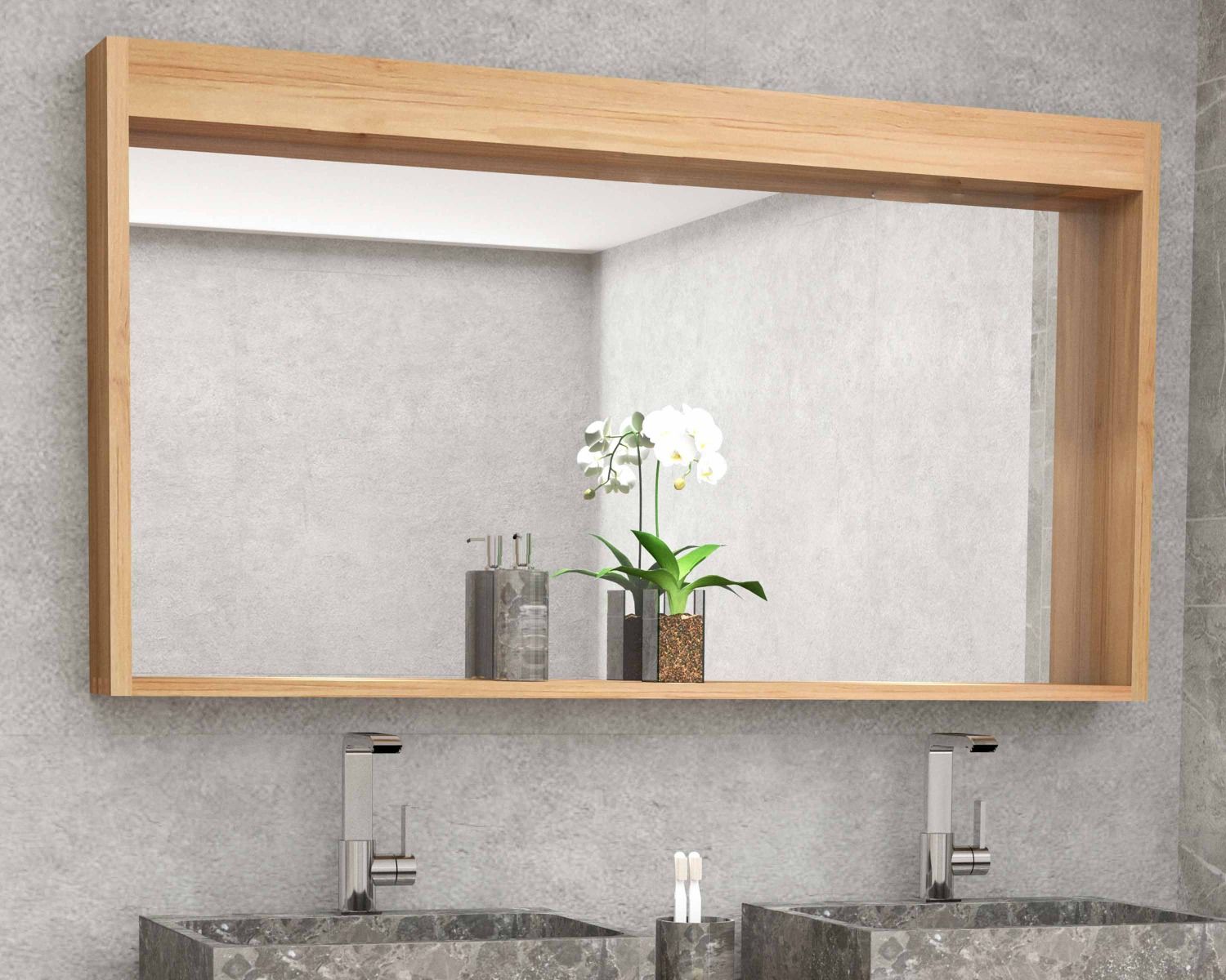 Miroir 140 cm cadre en teck avec rebord