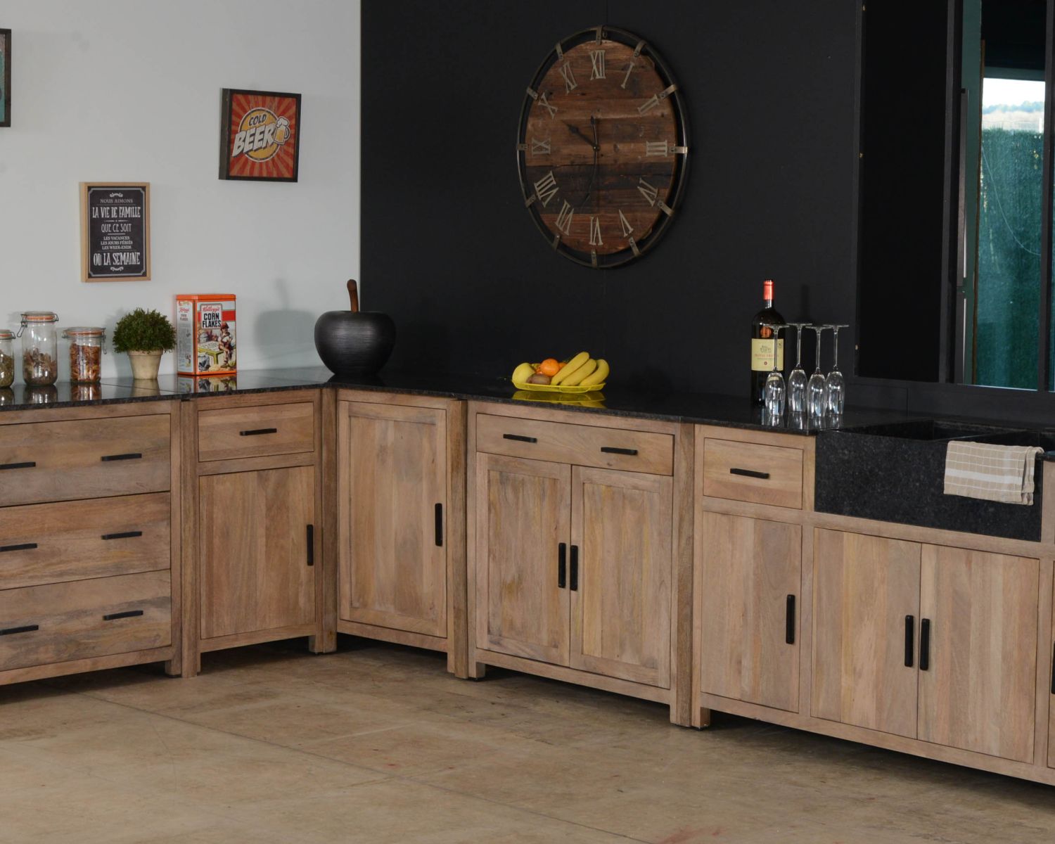 Meuble avec plateau granit pour four et plaques de cuisson "Grand Chef"