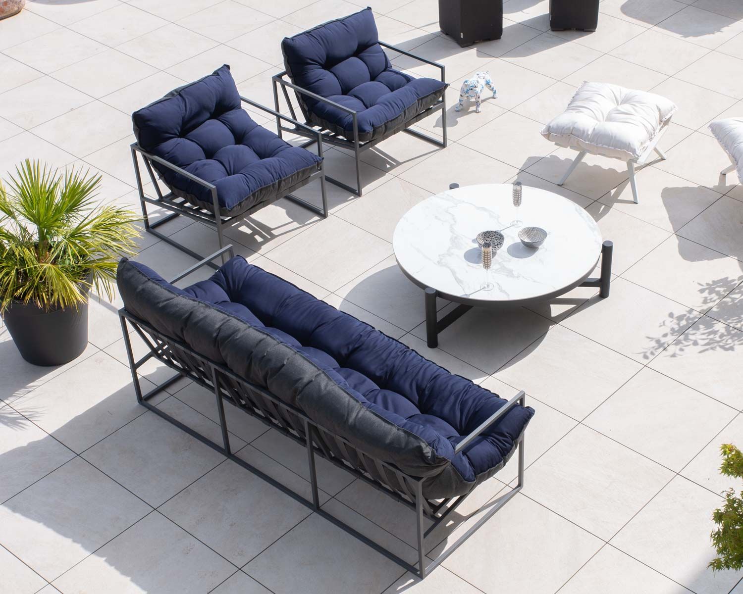 Canapé relax 3 places pour terrasse et jardin bleu et aluminium gris "Maluku Island"