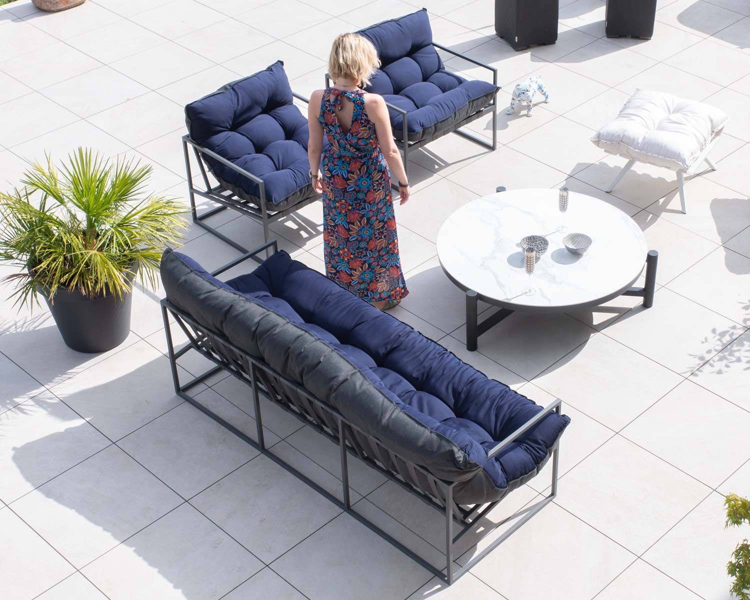 Canapé relax 3 places pour terrasse et jardin bleu et aluminium gris "Maluku Island"