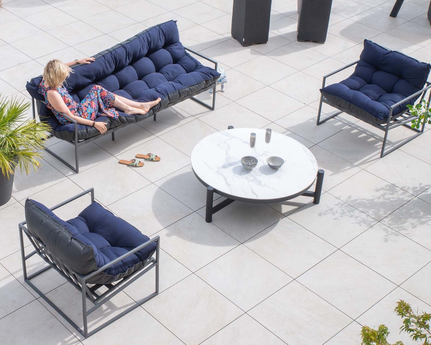 Canapé relax 3 places pour terrasse et jardin bleu et aluminium gris "Maluku Island"