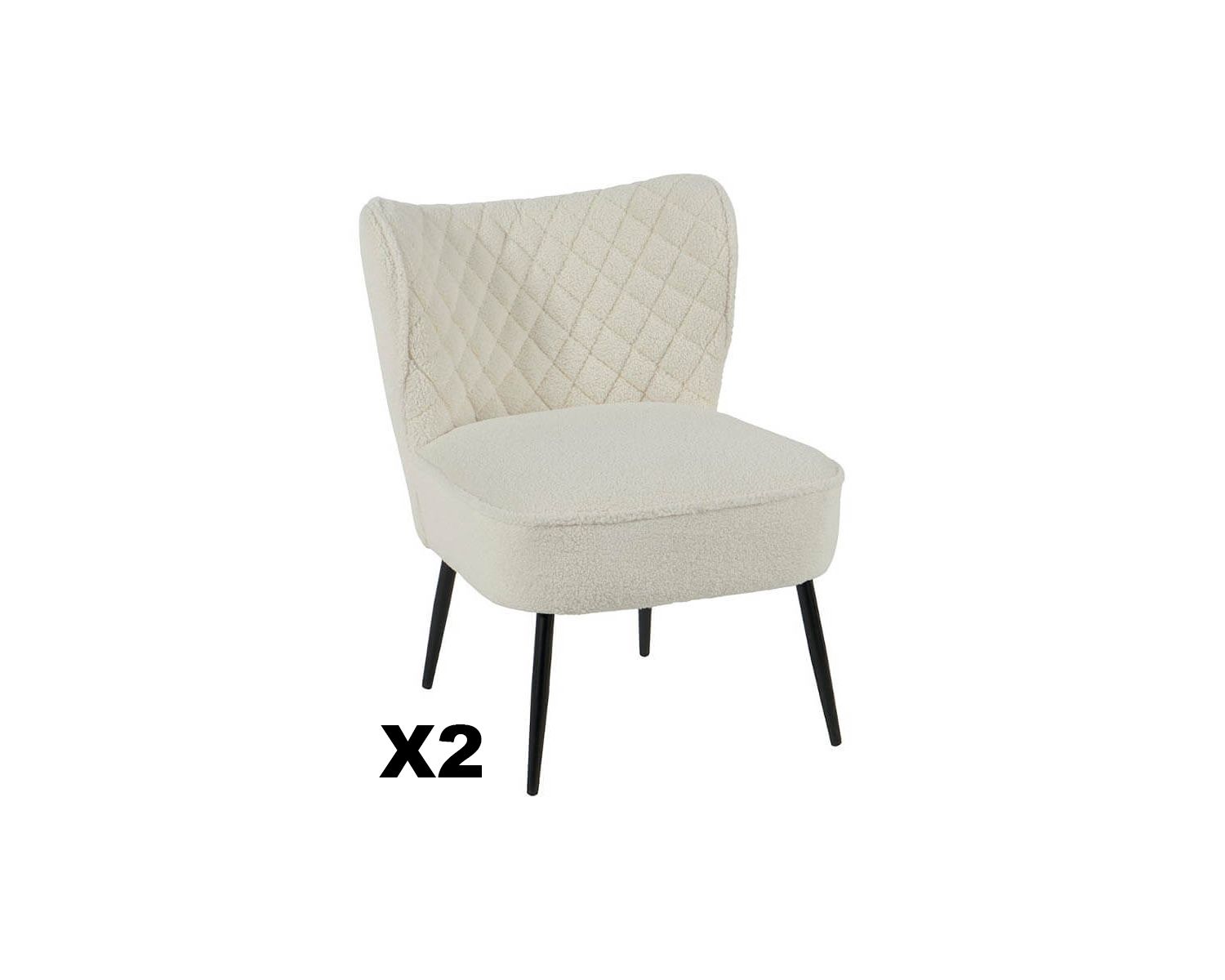Lot de 2 fauteuils blancs tissu bouclette style scandinave "Deka"