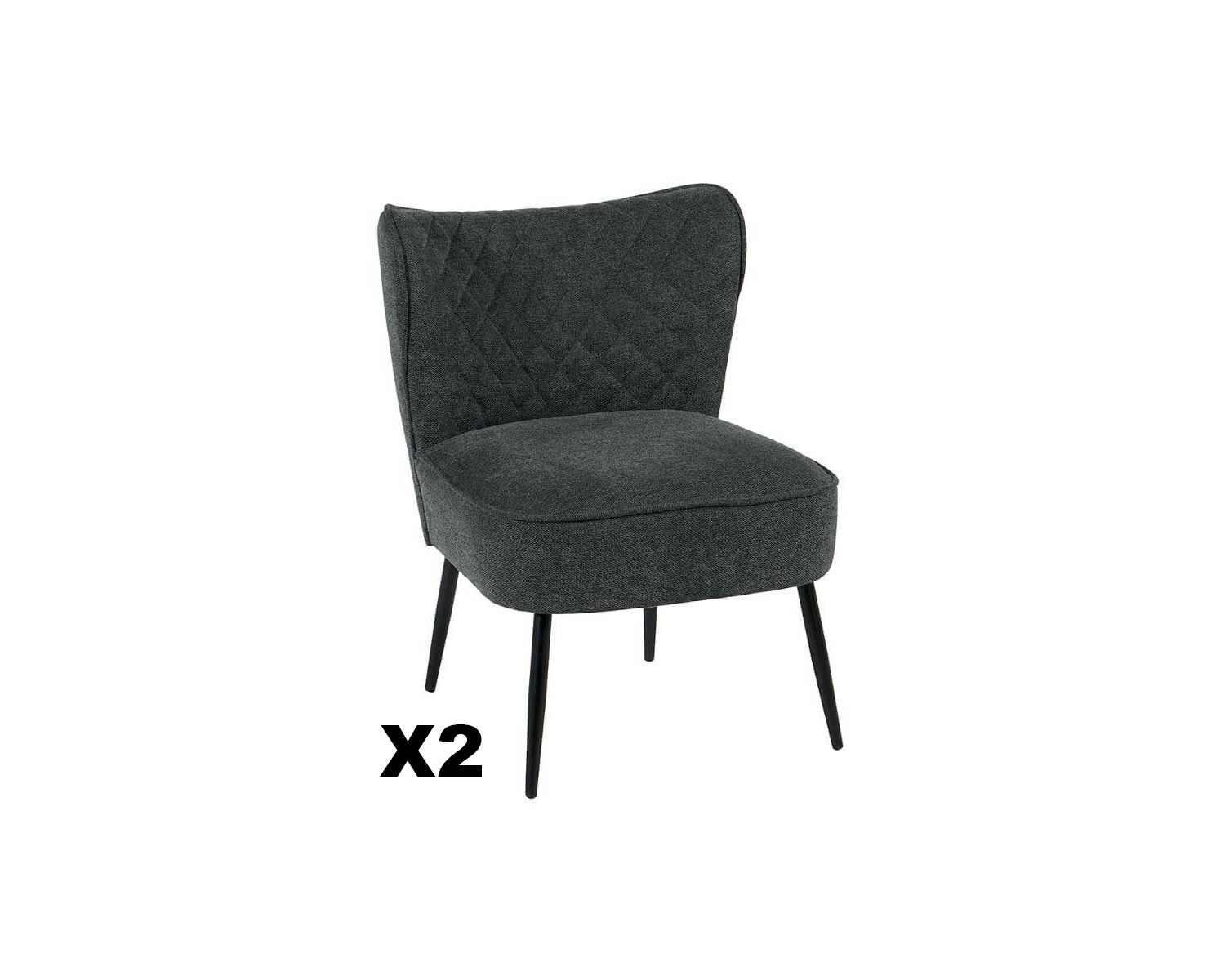 Lot de 2 fauteuils en tissu gris esprit vintage pieds compas "Deka"