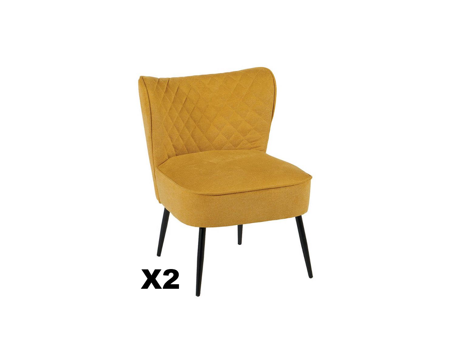 Lot de 2 fauteuils tissu jaune moutarde pieds compas fer noir "Deka"