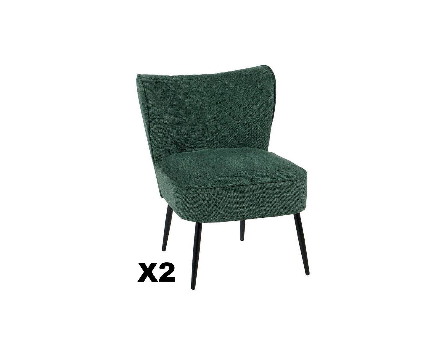 Lot de 2 fauteuils verts et noirs esprit vintage en tissu "Deka"