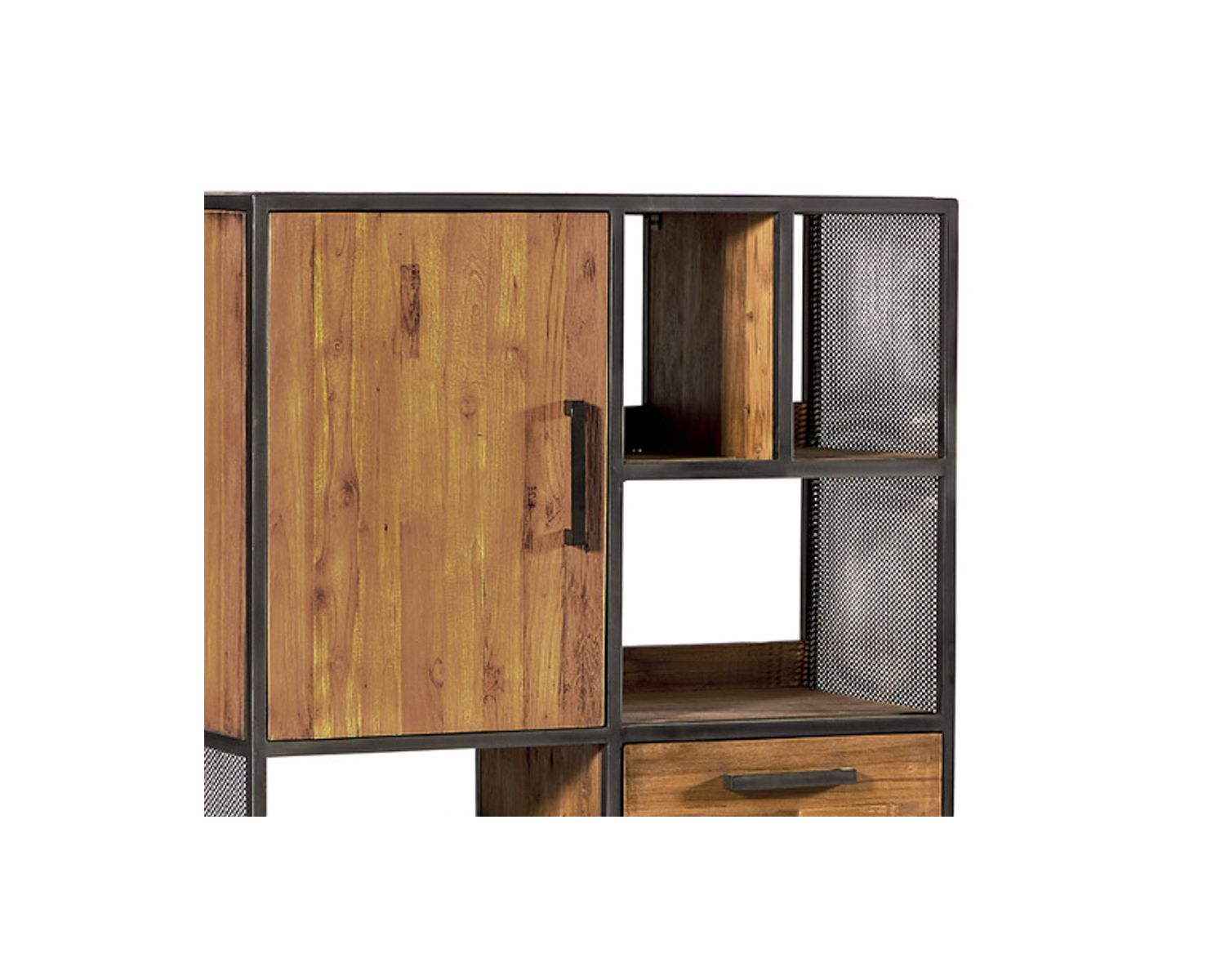 Buffet vertical en teck recyclé et fer vieilli "Athéna"