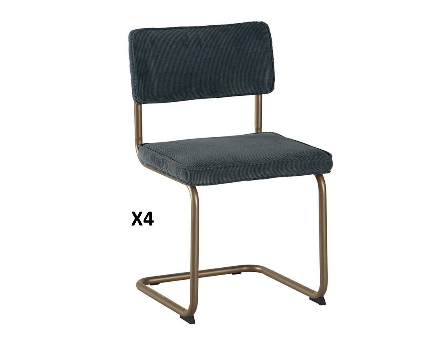 Lot de 4 chaises grises style vintage tissu et métal cuivré "Caractère"