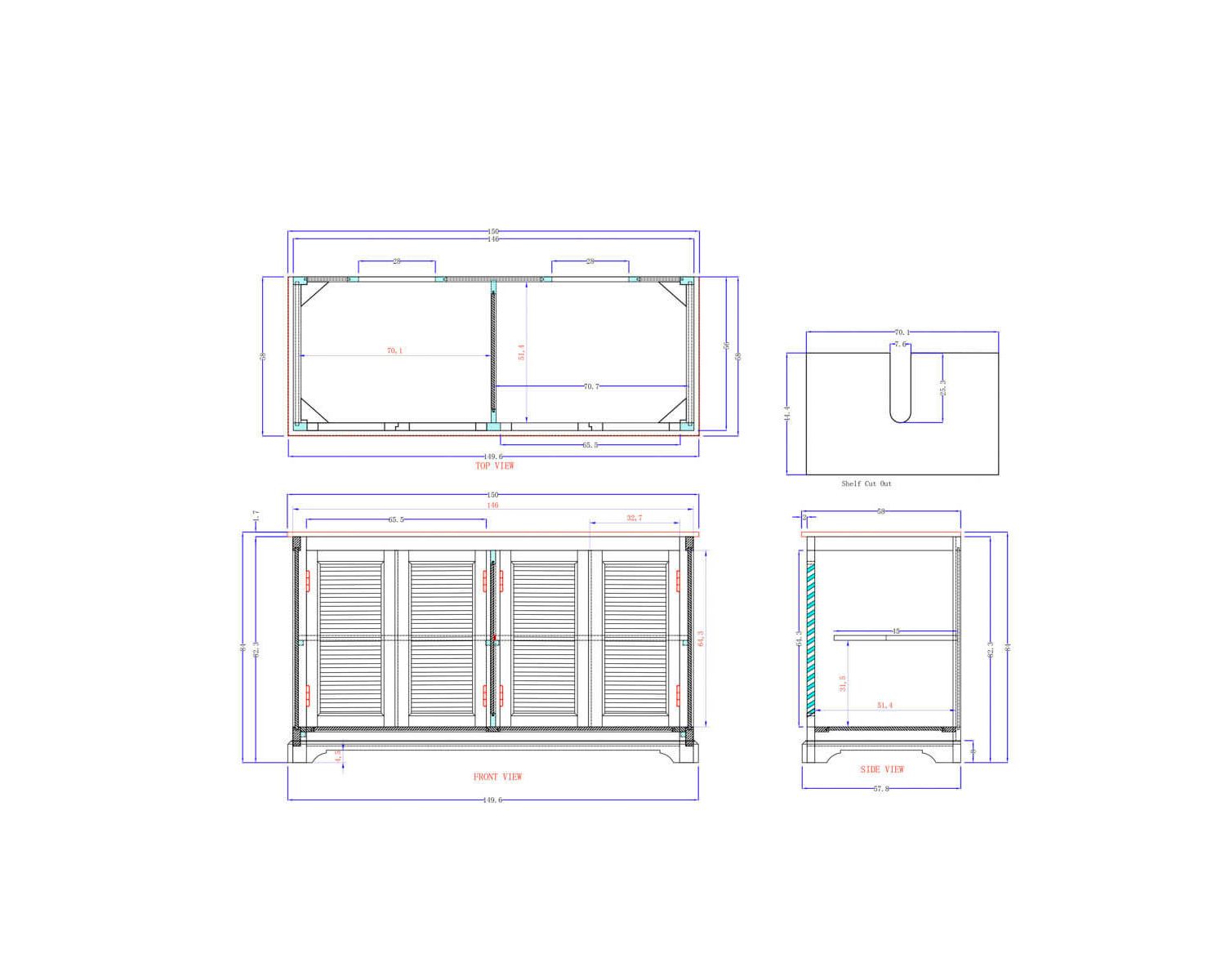 Meuble de salle de bain 150cm poignées crémones et marbre "Persienne"