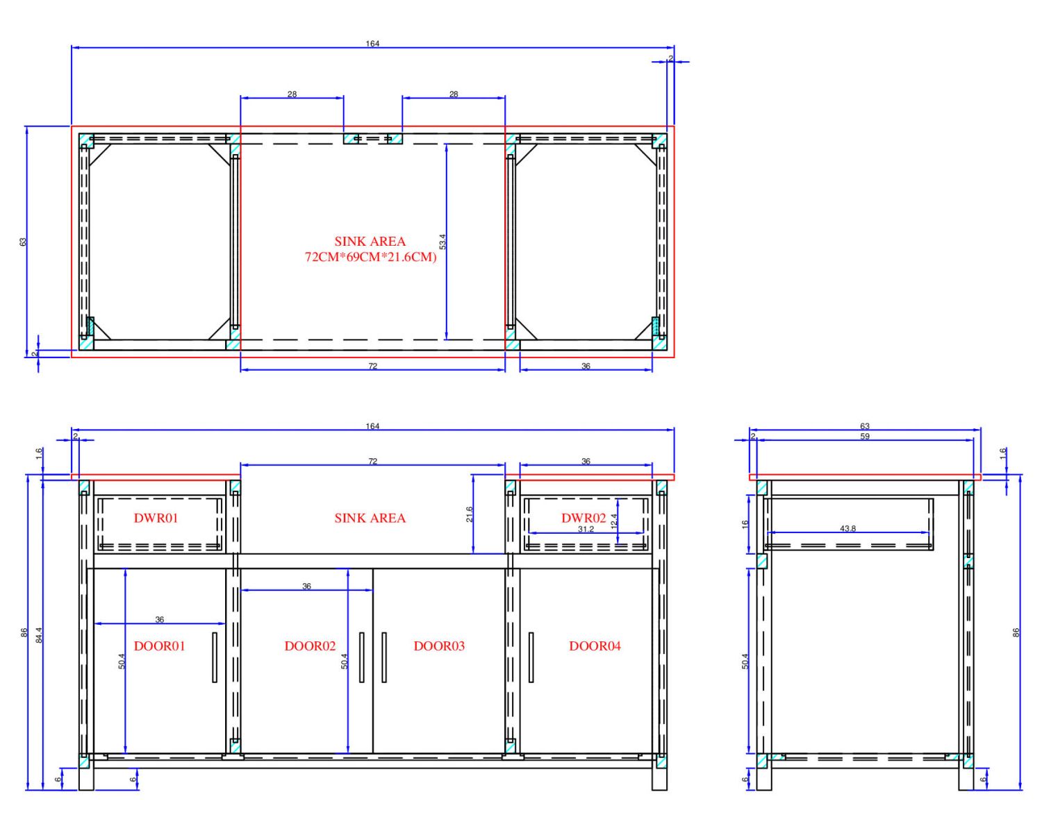 Meuble évier bois massif et pierre 164 cm "Grand Chef"