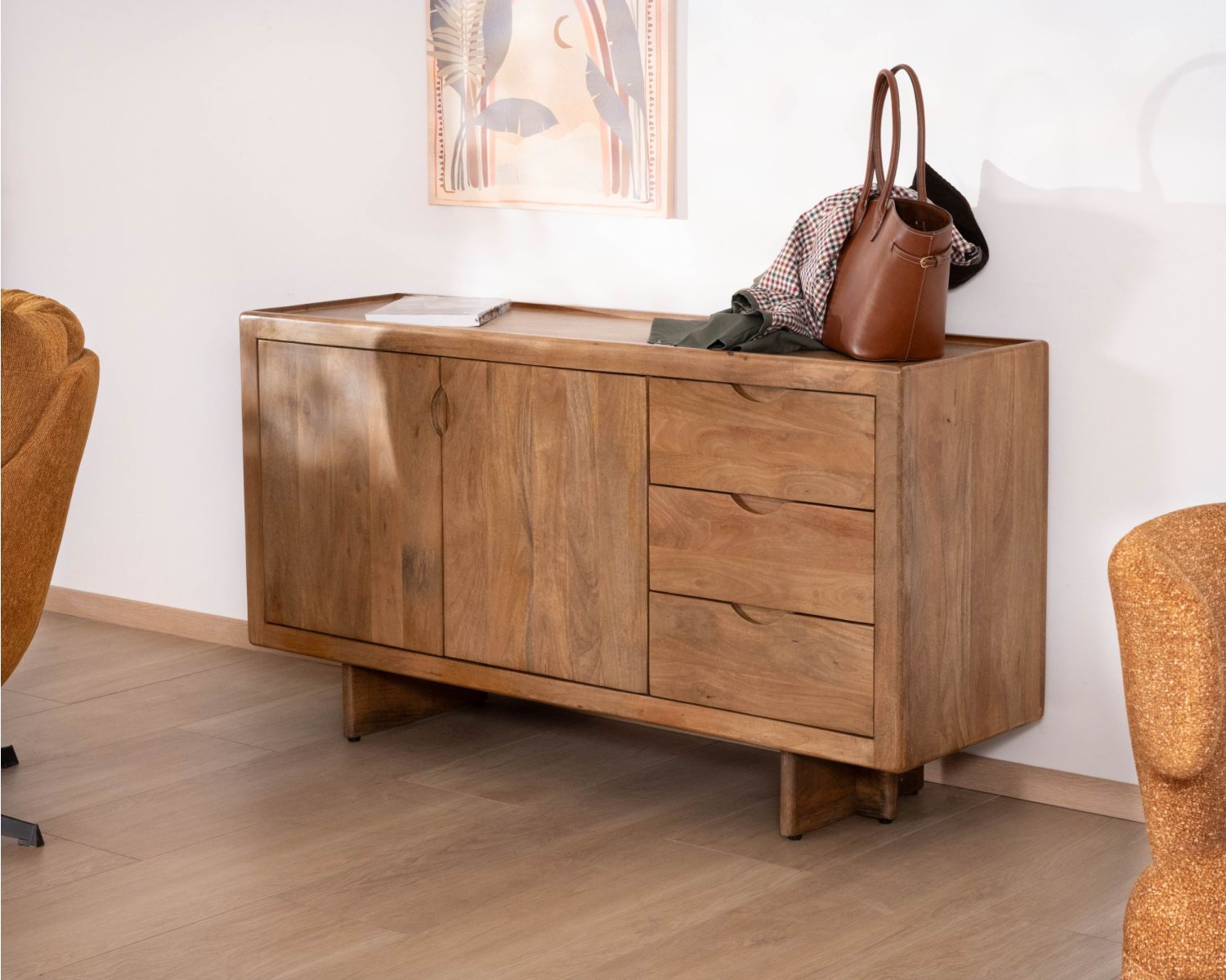 Buffet rétro en manguier massif avec tiroirs finition naturelle "Odely" 150 cm