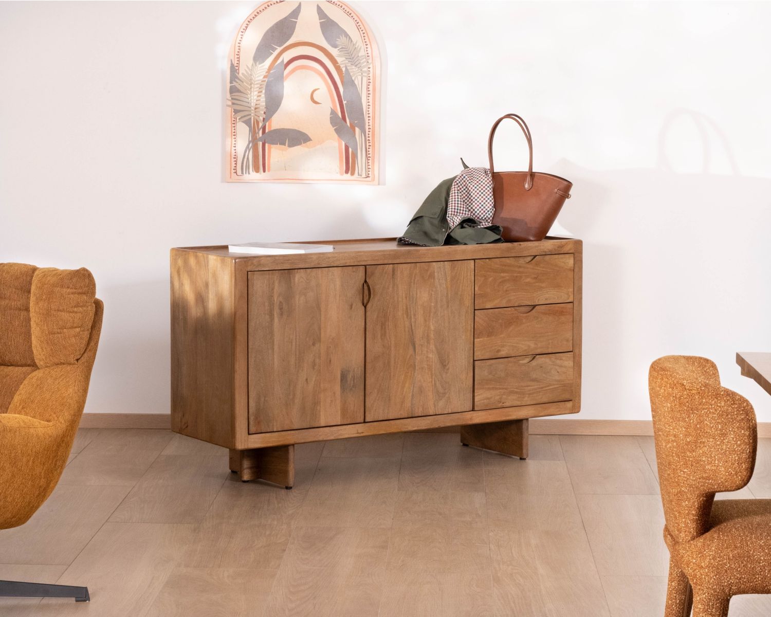 Buffet rétro en manguier massif avec tiroirs finition naturelle "Odely" 150 cm