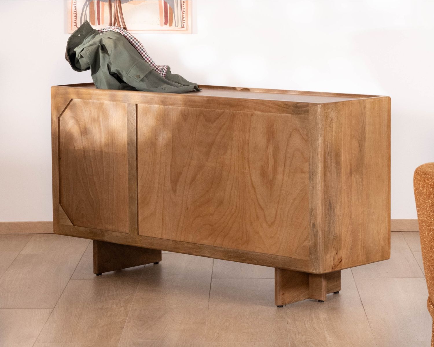 Buffet rétro en manguier massif avec tiroirs finition naturelle "Odely" 150 cm