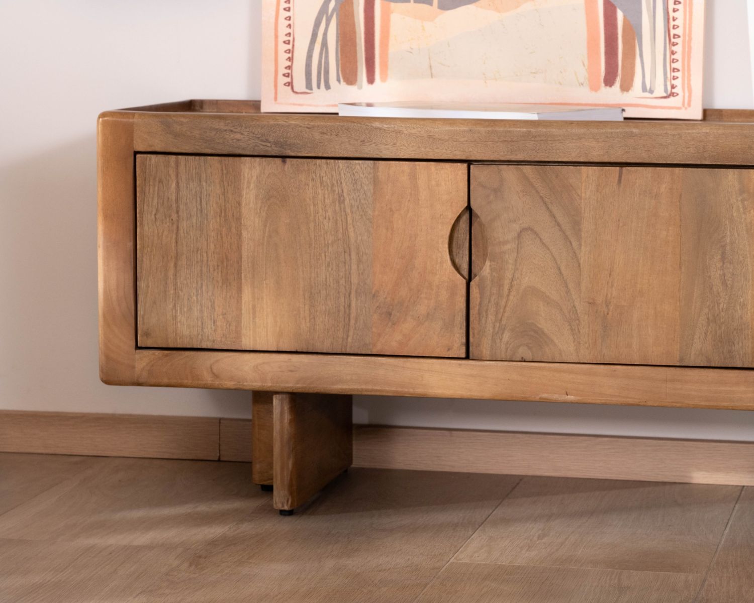 Meuble TV bas 180 cm en manguier naturel "Odely" 4 portes