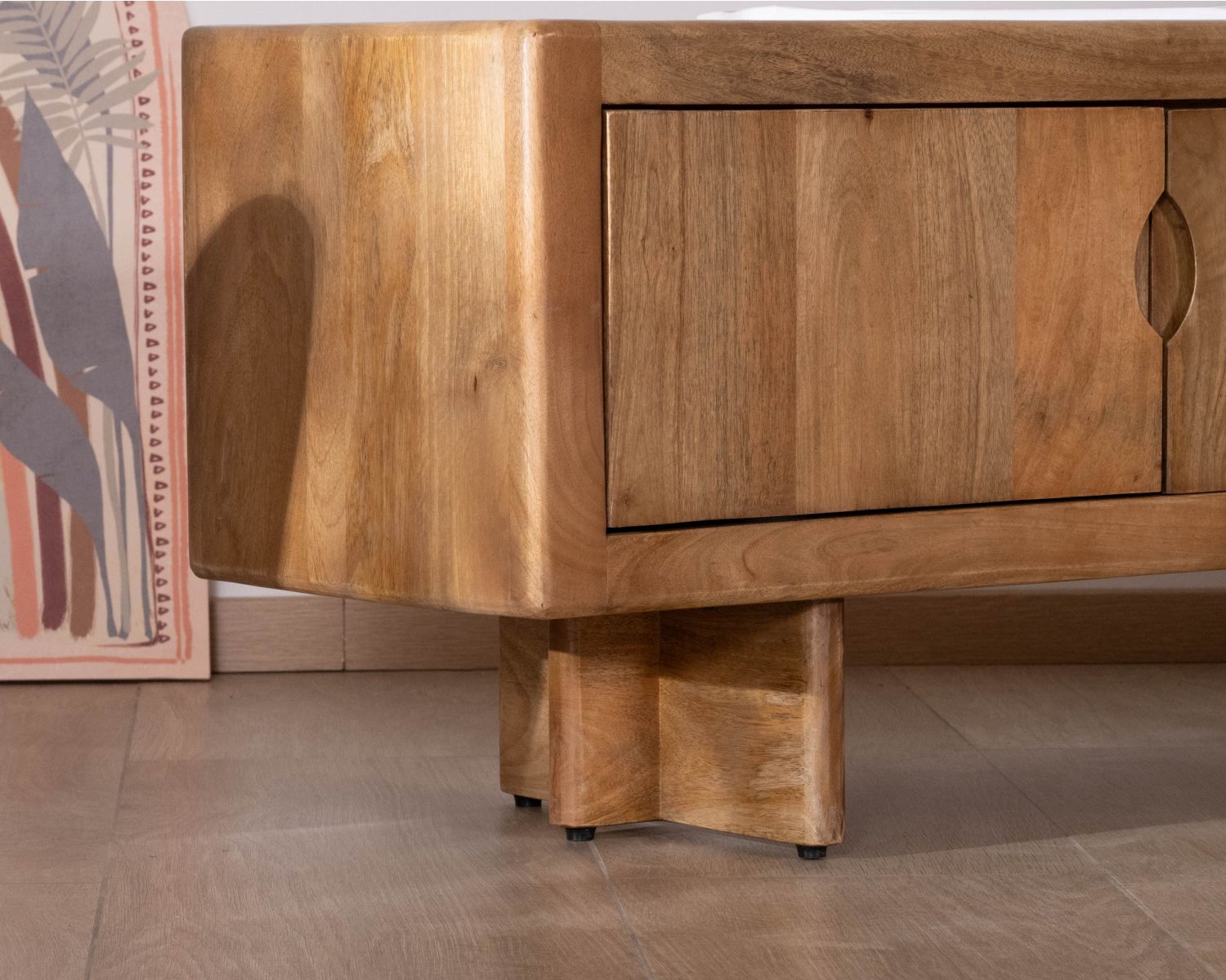 Meuble TV bas 180 cm en manguier naturel "Odely" 4 portes