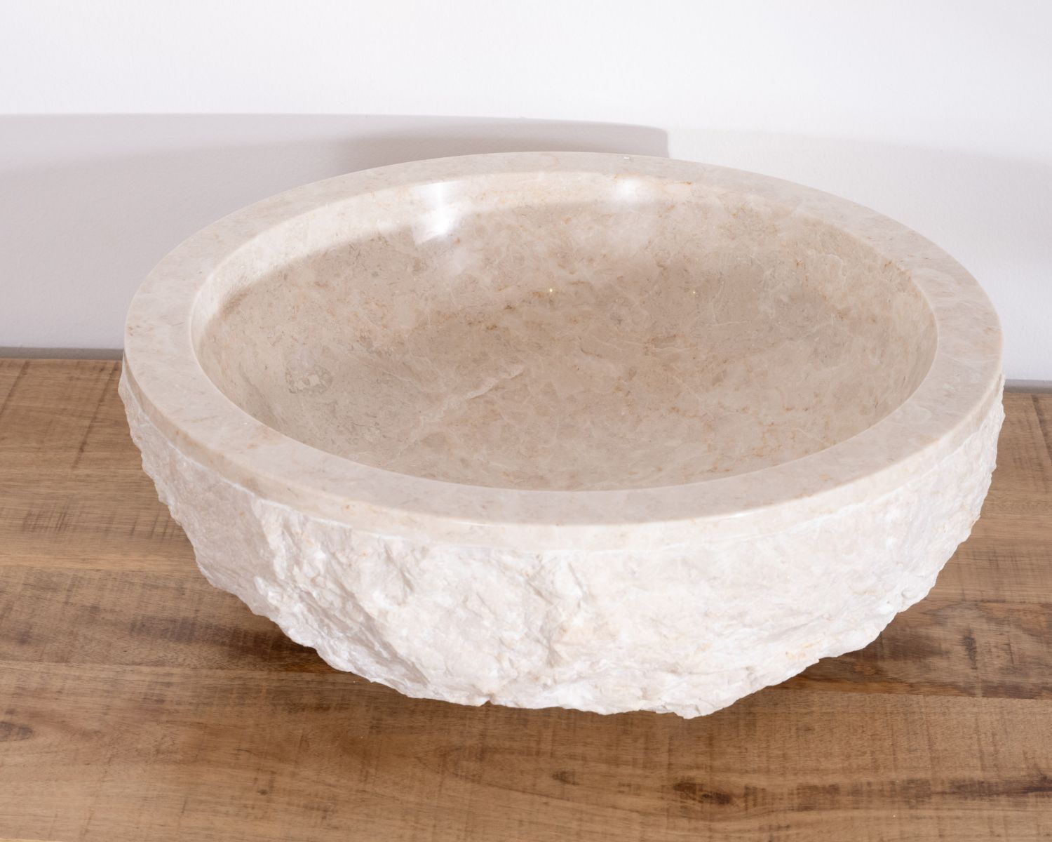 Vasque ronde 40 cm en marbre blanc "Stone" extérieur brut et texturé