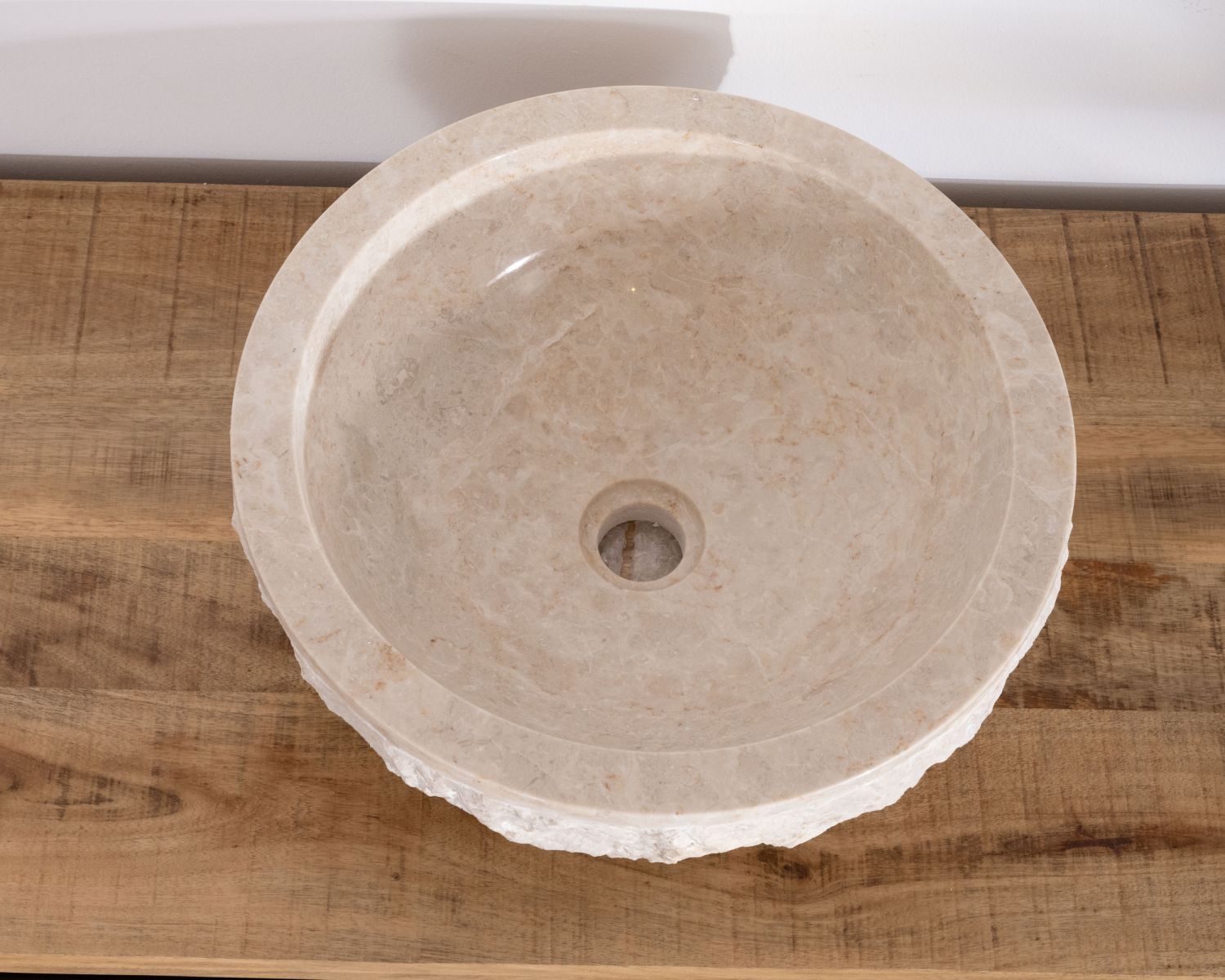 Vasque ronde 40 cm en marbre blanc "Stone" extérieur brut et texturé