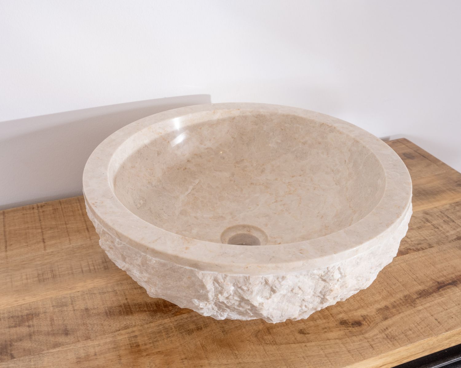 Vasque ronde 40 cm en marbre blanc "Stone" extérieur brut et texturé