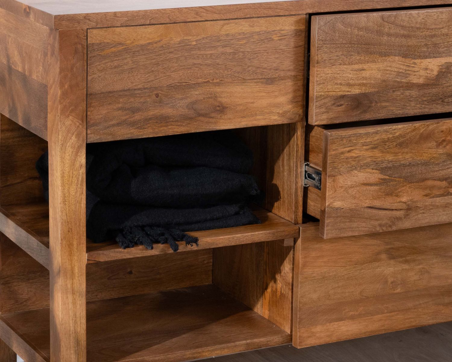 Meuble sous vasque en manguier foncé 120 cm avec niches et tiroirs "Kahiko"