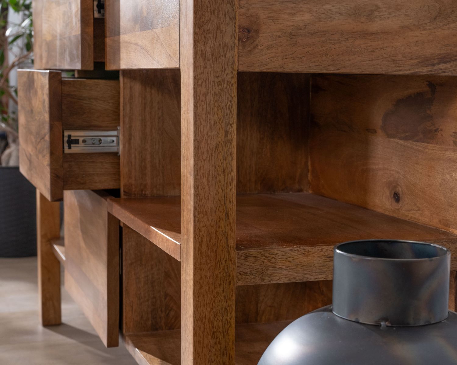 Meuble sous vasque en manguier foncé 120 cm avec niches et tiroirs "Kahiko"