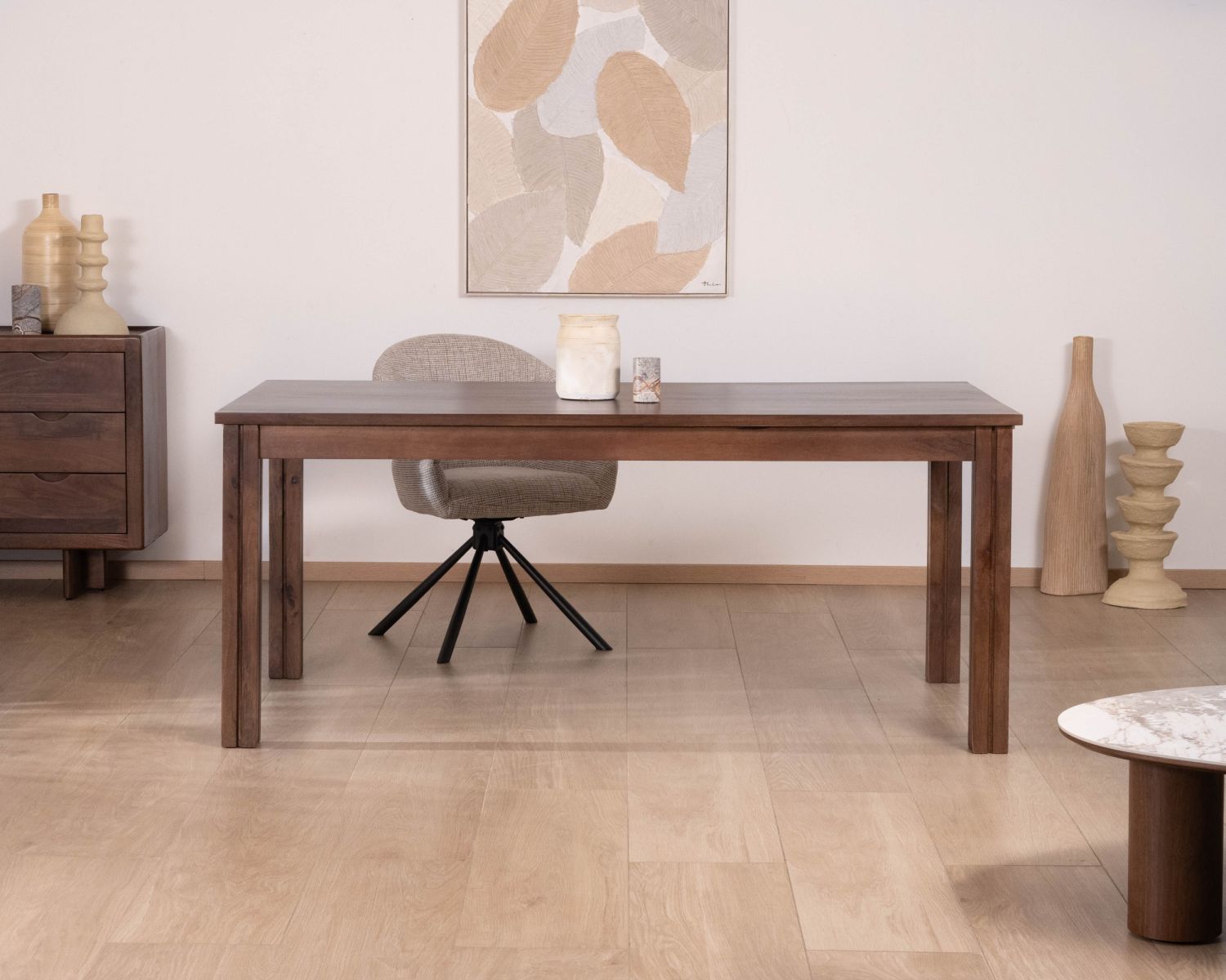 Table extensible en manguier massif teinte noyer "Sicora" 180 à  cm esprit zen