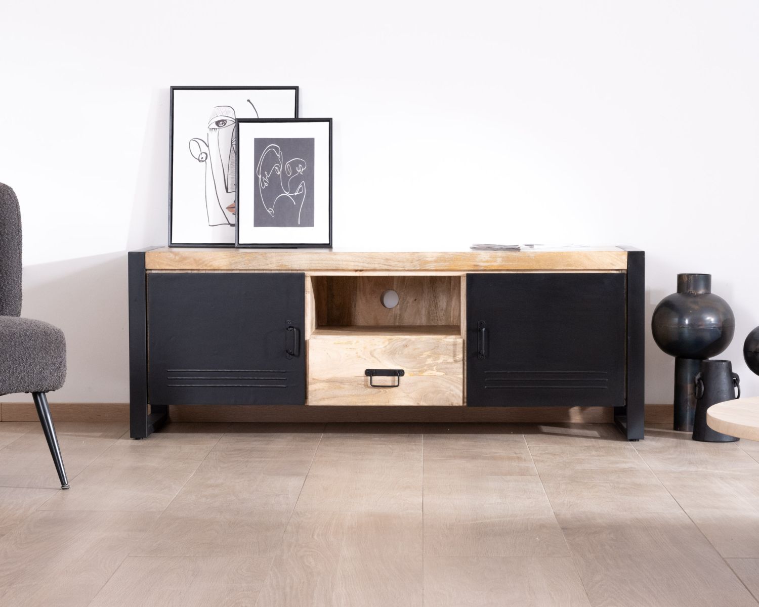 Meuble télé industriel métal et bois 150 cm "Andy"
