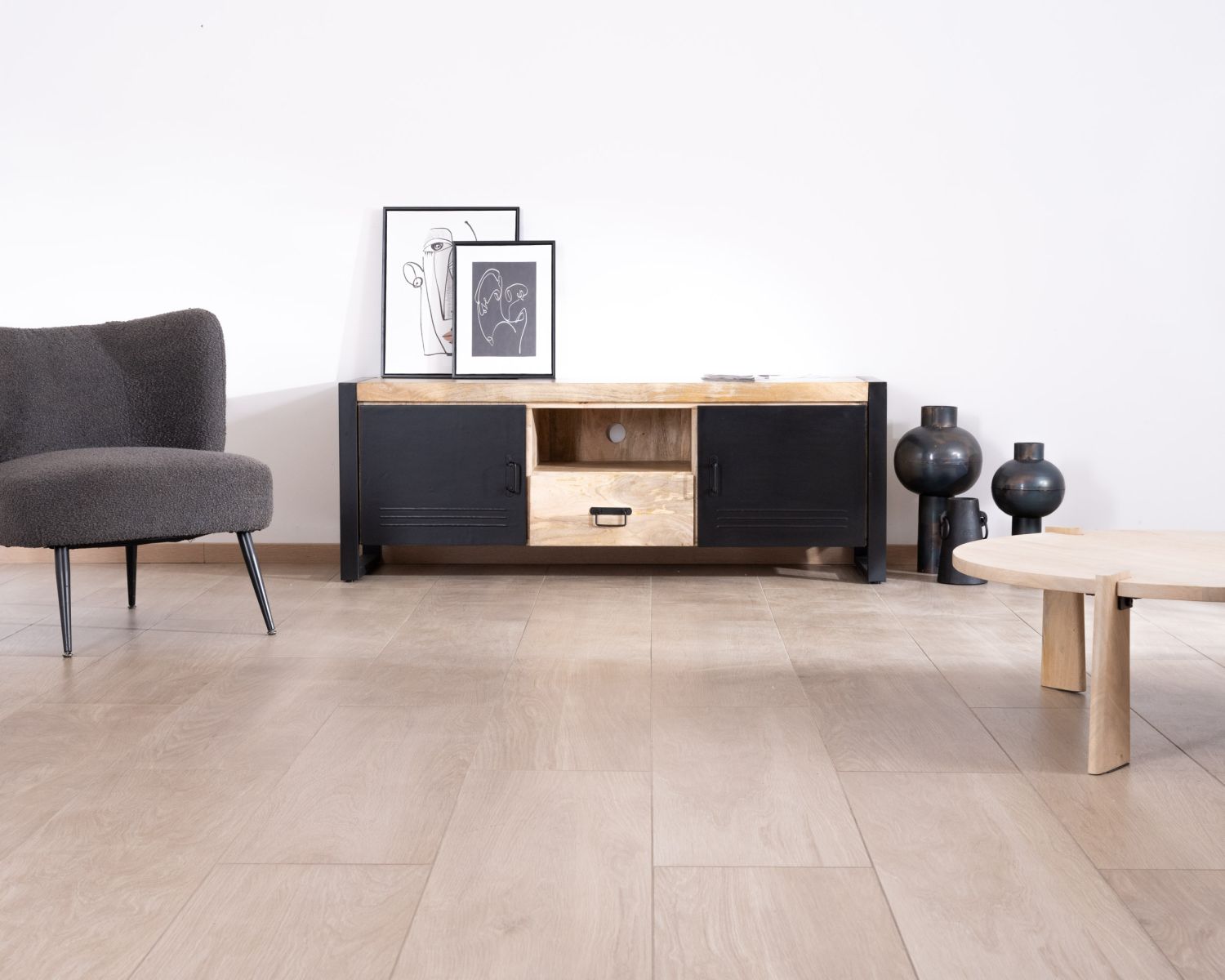 Meuble télé industriel métal et bois 150 cm "Andy"