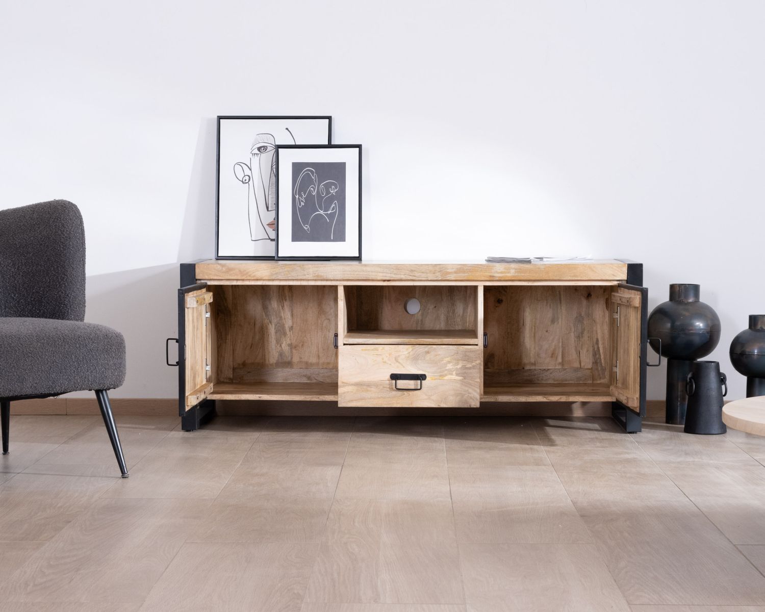 Meuble télé industriel métal et bois 150 cm "Andy"