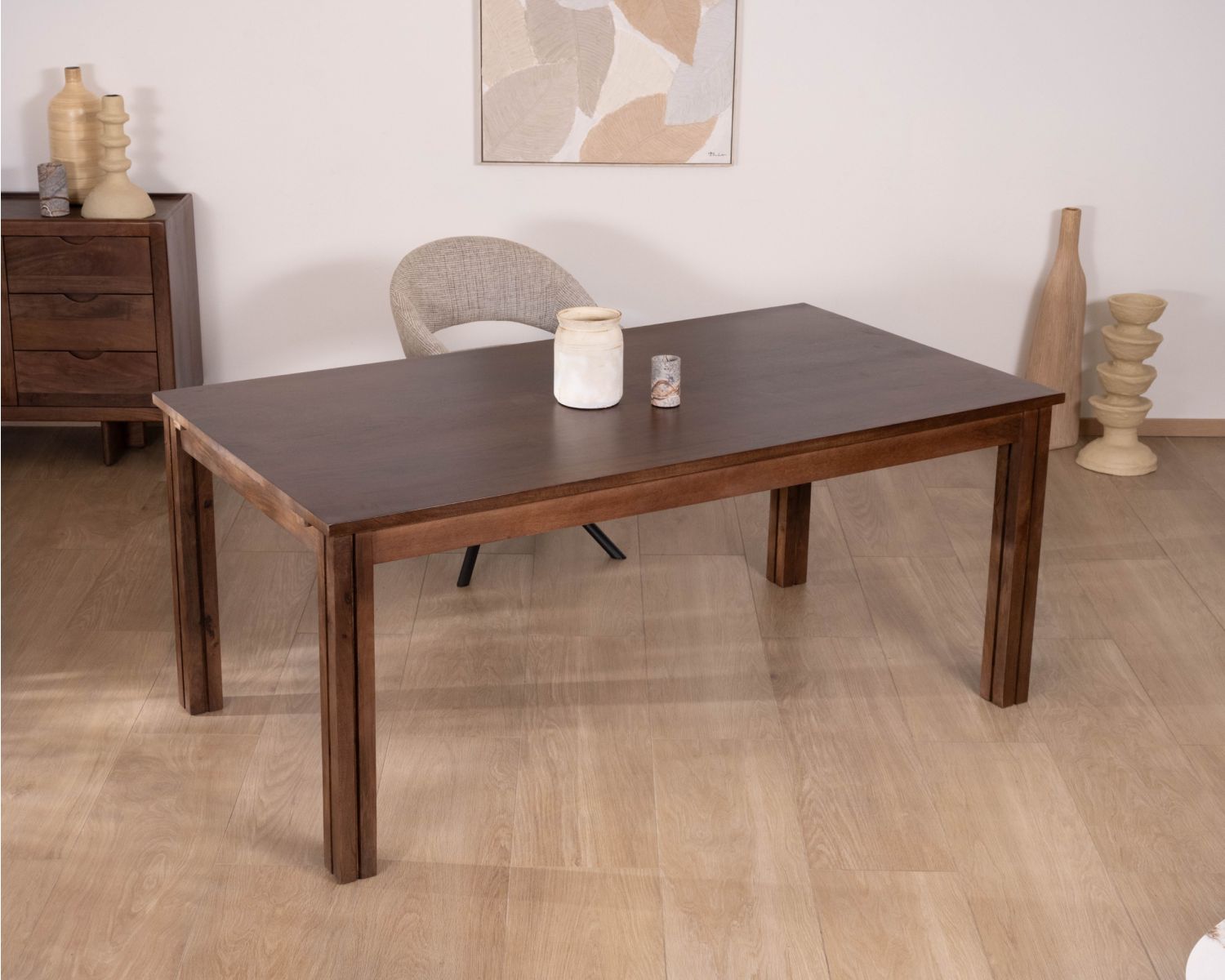 Table extensible en manguier massif teinte noyer "Sicora" 180 à  cm esprit zen