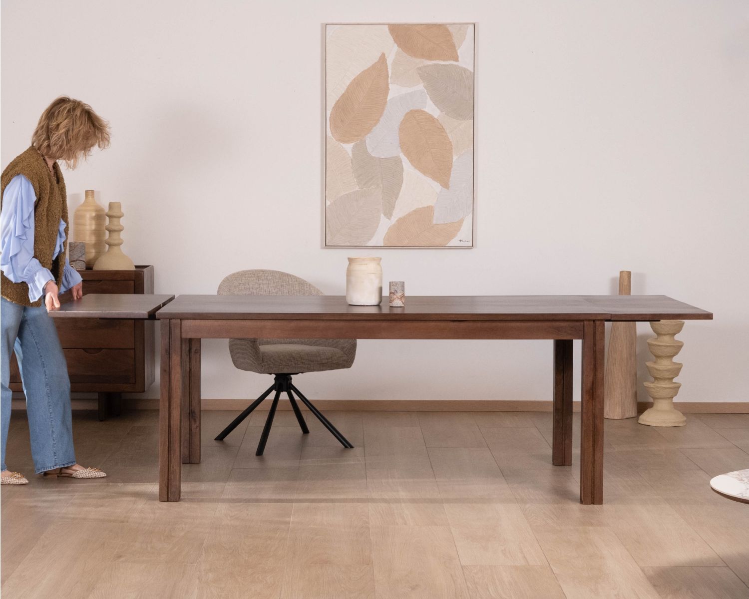 Table extensible en manguier massif teinte noyer "Sicora" 180 à  cm esprit zen